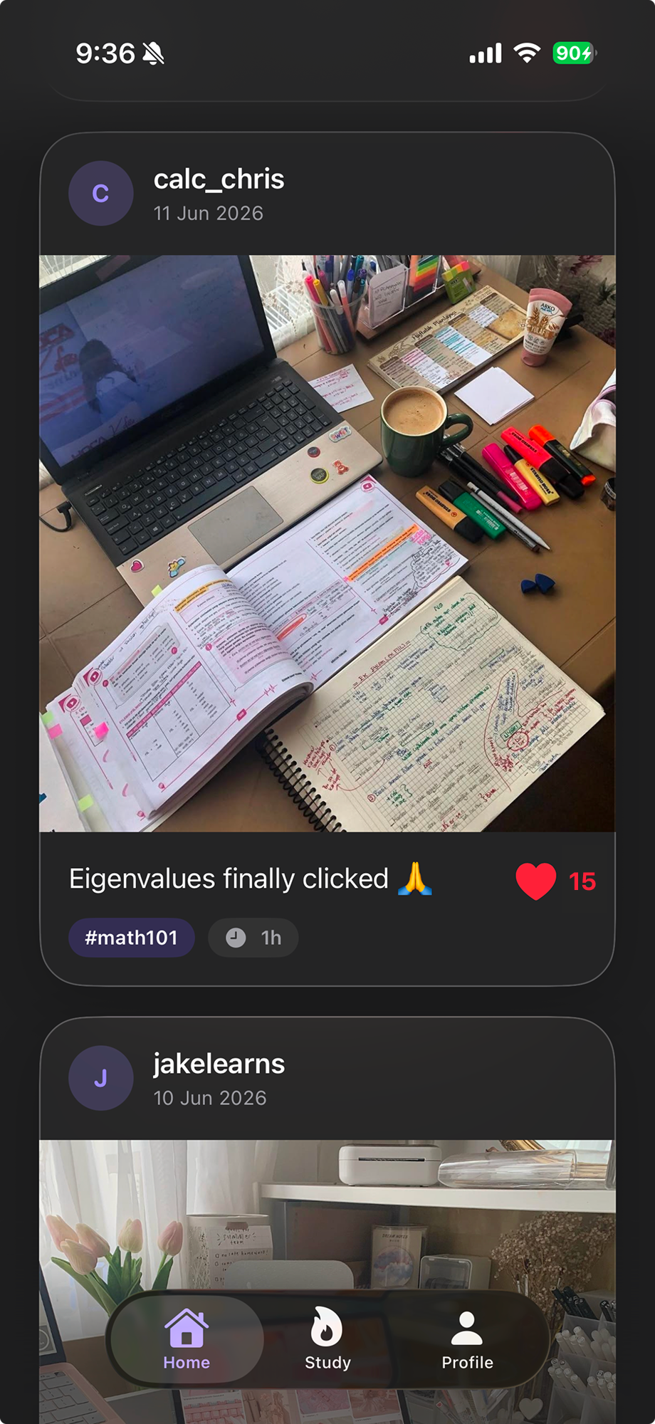 A friend's study post in the Lokin feed